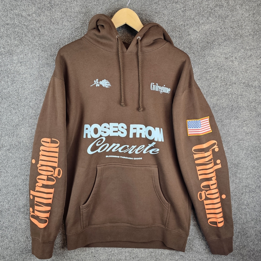 NWT Streetwear‎ Style: Civil Regime Brown "Concrete Roses" Pullover Hoodie